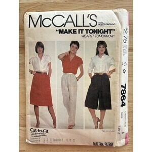 McCall's Make It Tonight Pattern 7864 Misses' Skirt, Pants & Culottes Size 8-12
